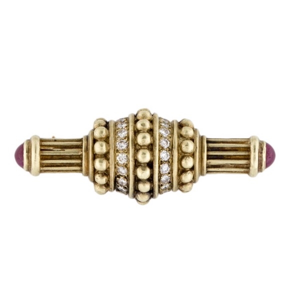 Vintage 14kt yellow gold diamond and ruby pin - Picture 1 of 10